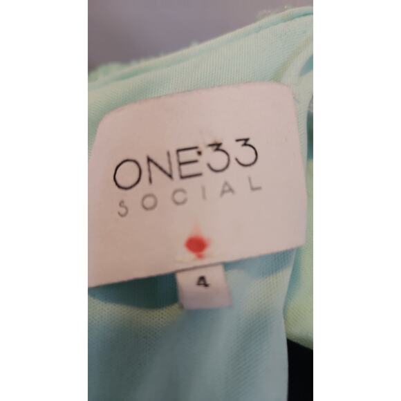 ONE33 Social Sequin Ruched Asymmetric Hem Mini Dress Aqua Size 4 - Picture 7 of 8